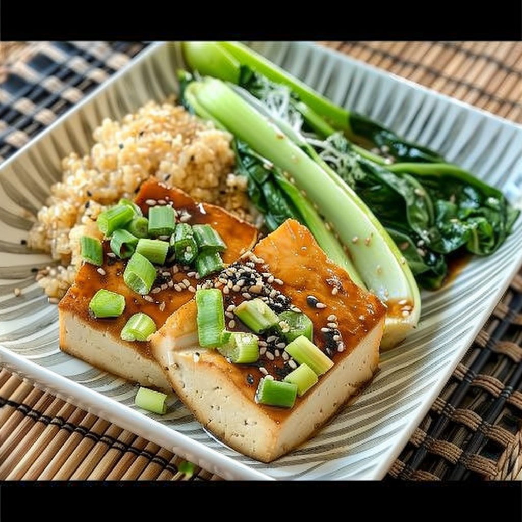 Pan-Seared Tofu with Miso-Ginger Glaze and Baby Bok Choy