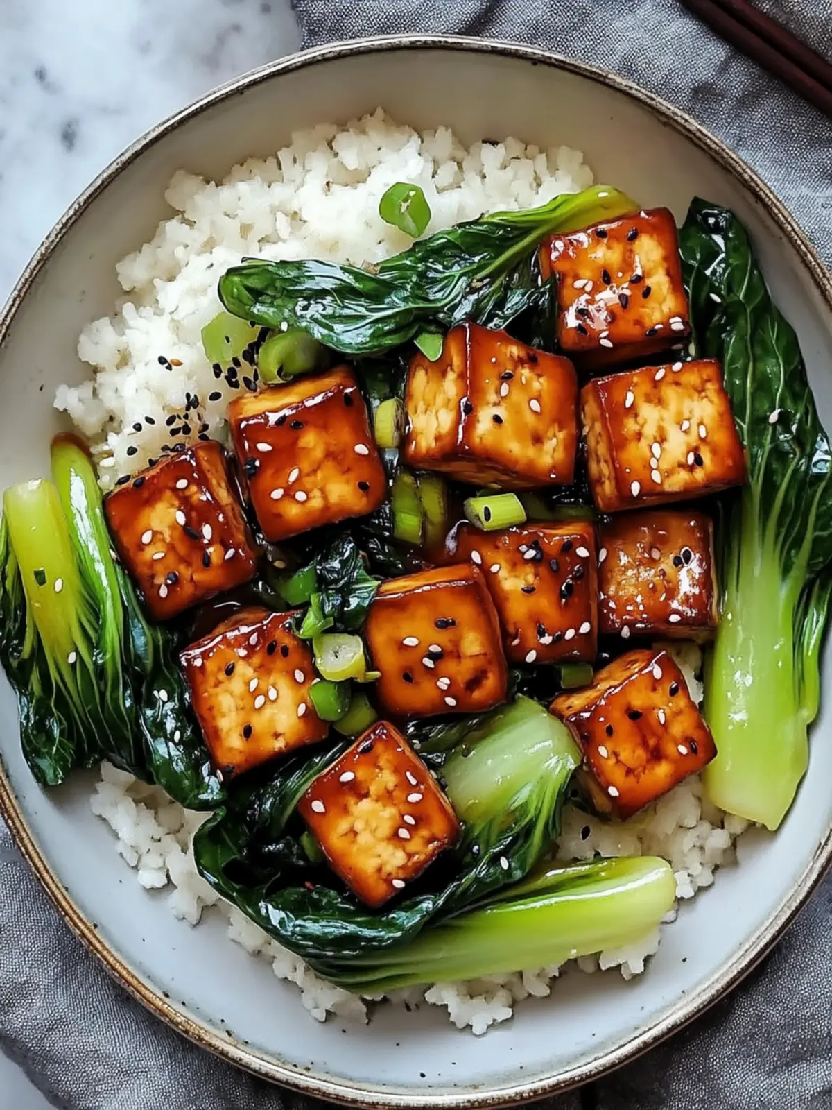 Stir-Fried Tofu with Ginger-Sesame Glaze and Bok Choy