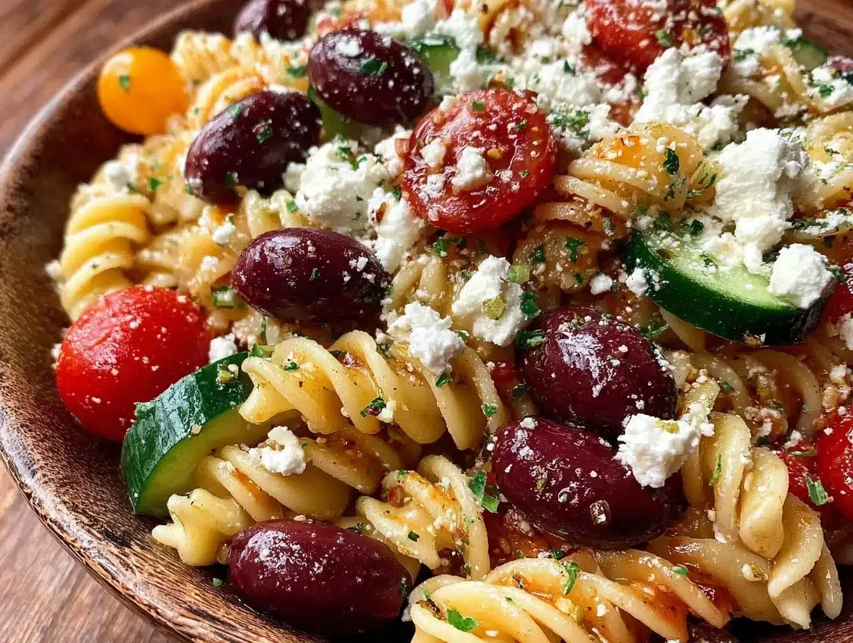 Cold Greek Spiral Pasta Salad with Feta and Kalamata Olives