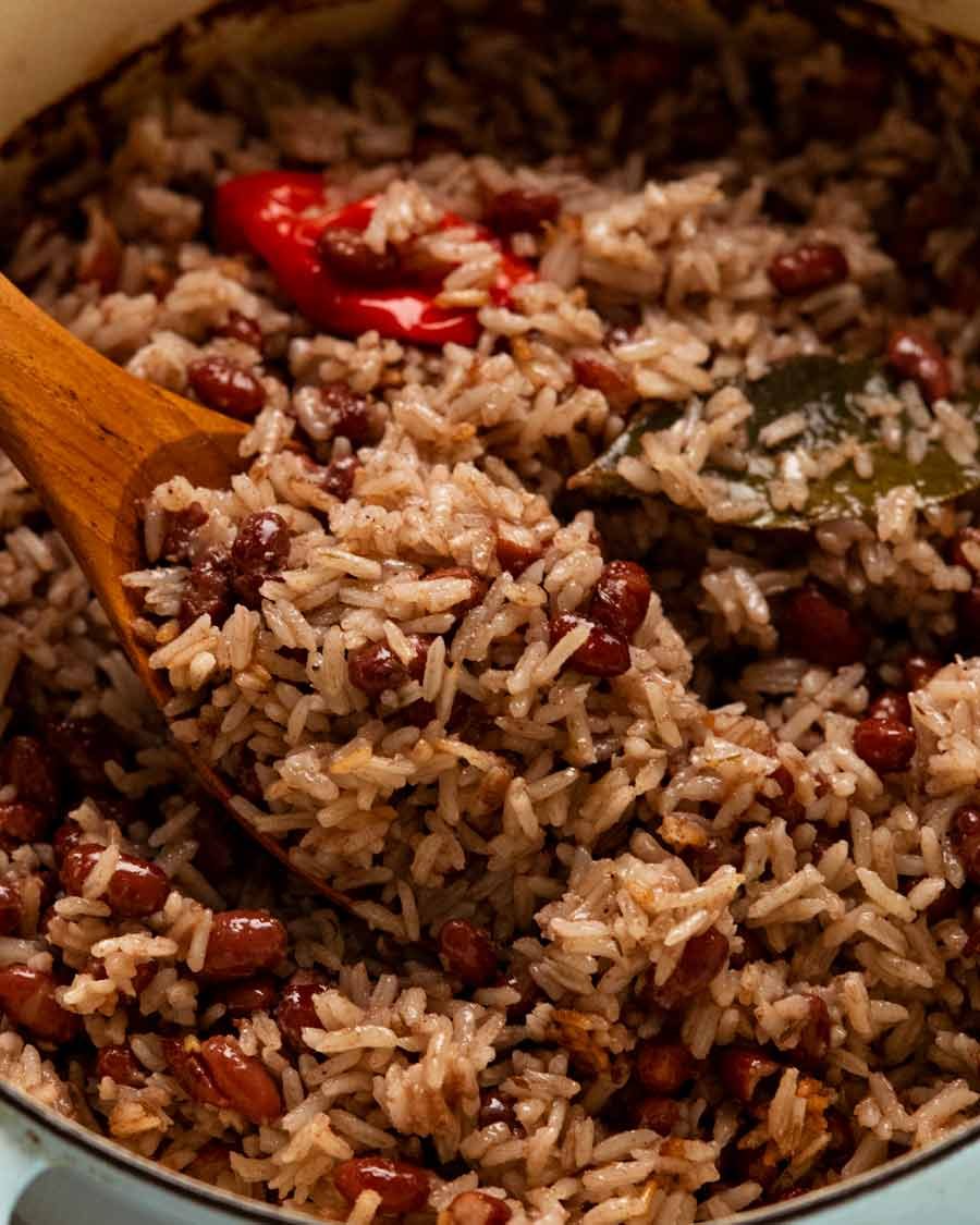 Caribbean-Style Coconut Rice with Black Beans and Roasted Plantains