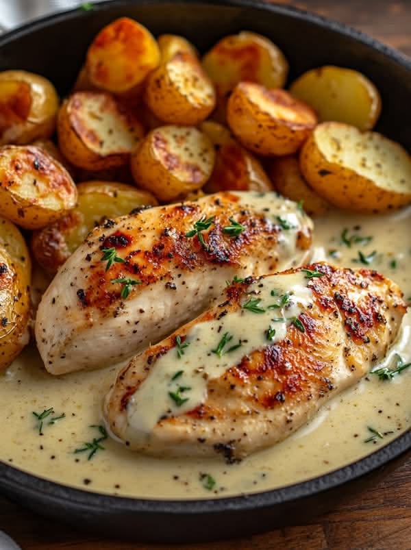 Pan-Seared Chicken with Garlic Butter and Roasted Rosemary Potatoes
