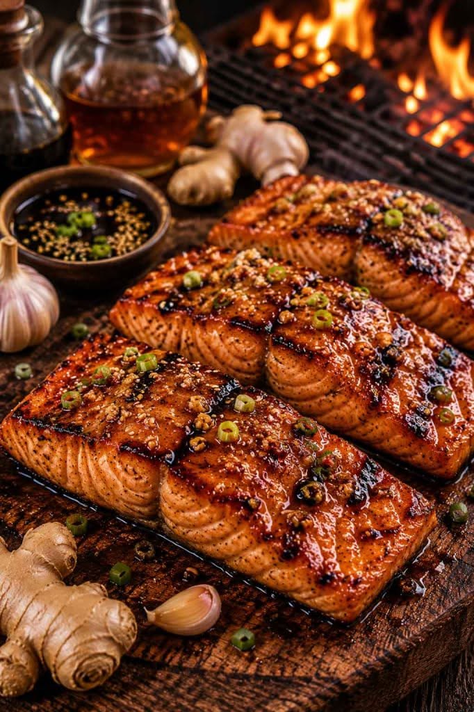 Grilled Miso-Glazed Salmon with Ginger and Scallions