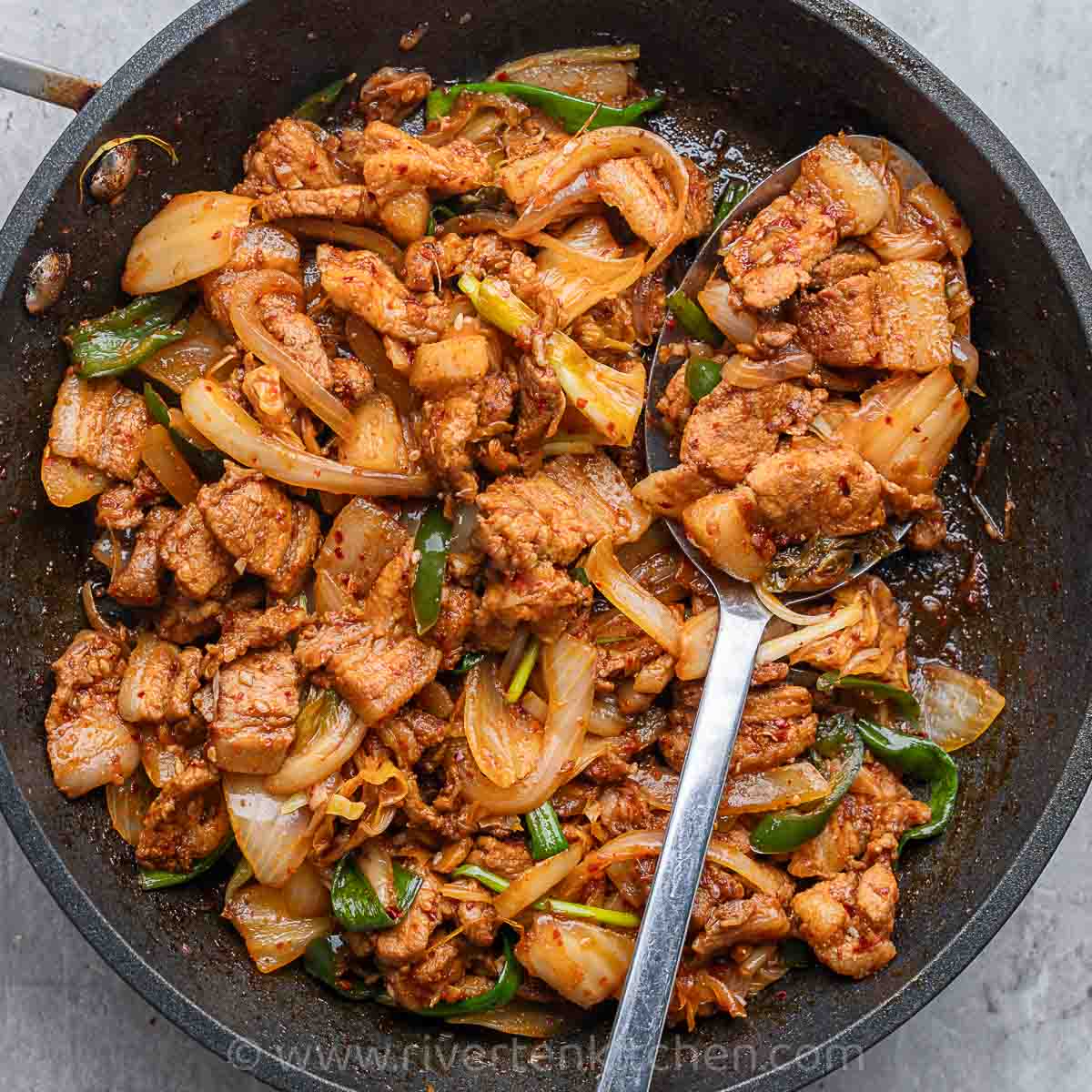 Kimchi and Pork Stir-Fry with Sweet Potato Noodles