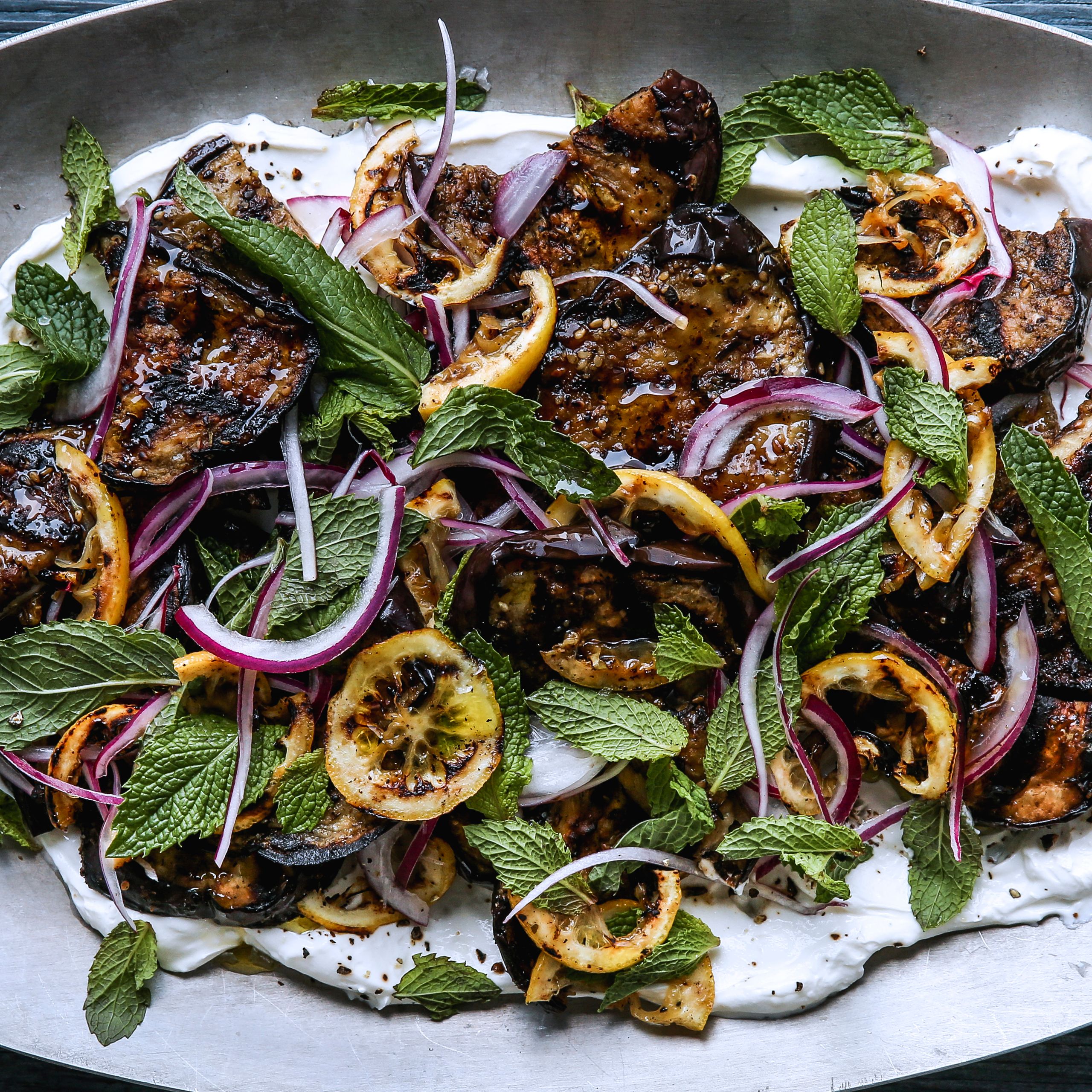 Grilled Eggplant and Za'atar Flatbread with Labneh and Sumac