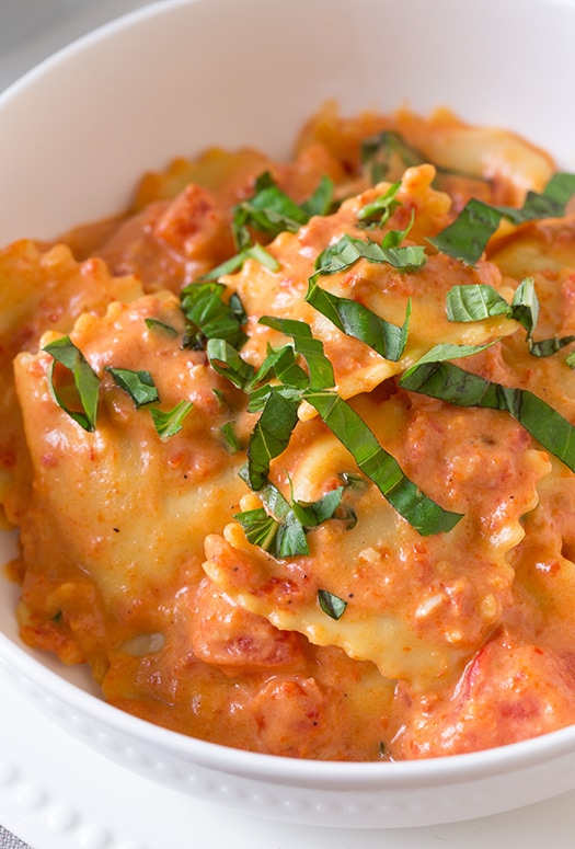 Baked Italian-Style Ravioli with Tomato-Basil Sauce