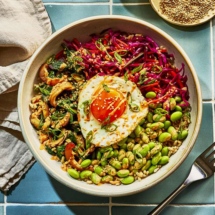 Bibimbap-Inspired Grain Bowl with Tofu and Roasted Vegetables