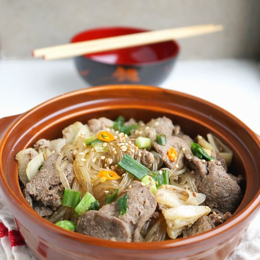 Smoky Bulgogi with Sweet Potato Noodles and Kimchi Broth