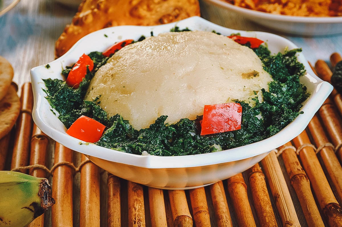 Steamed Ugali Cake with Spinach and Coconut