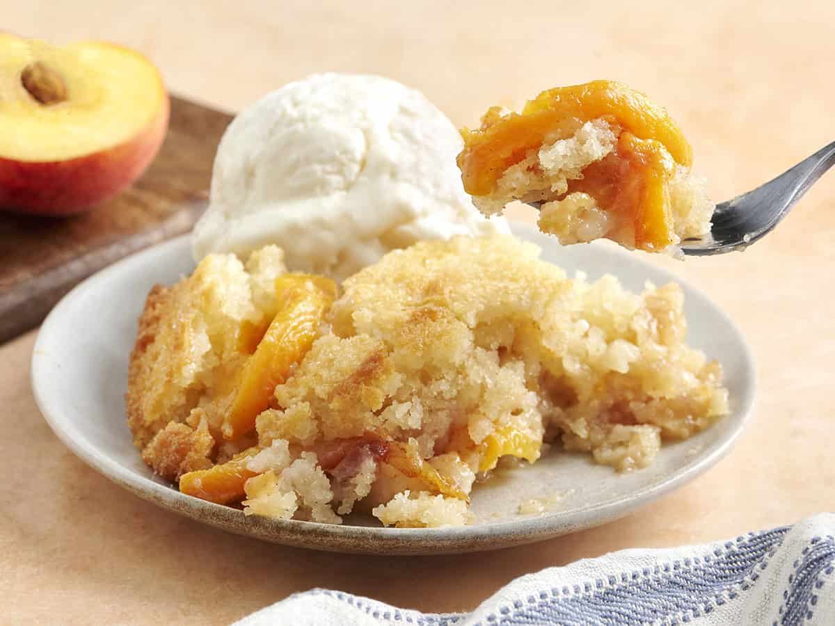 Old-Fashioned Baked Peach Cobbler with Buttery Biscuit Topping