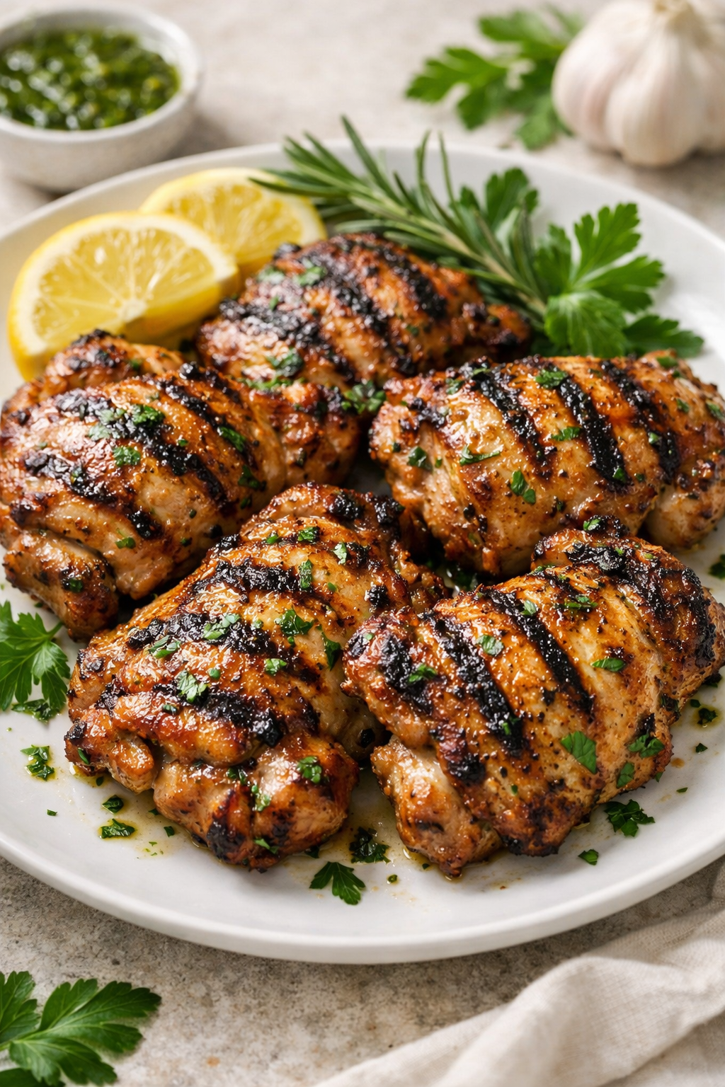 Grilled Lemon-Pepper Chicken Thighs with Charred Scallions