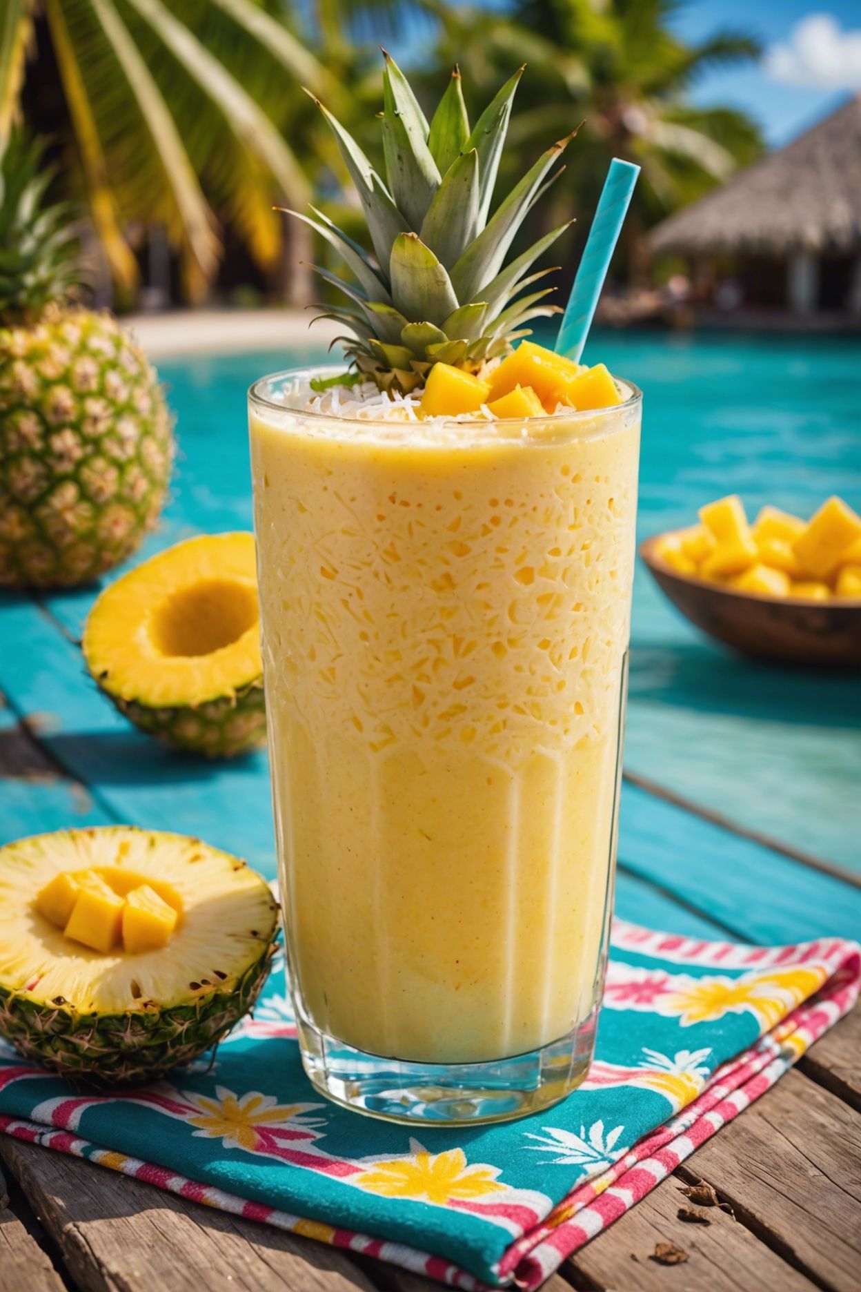 Chilled Mango-Pineapple Smoothie with Coconut Water