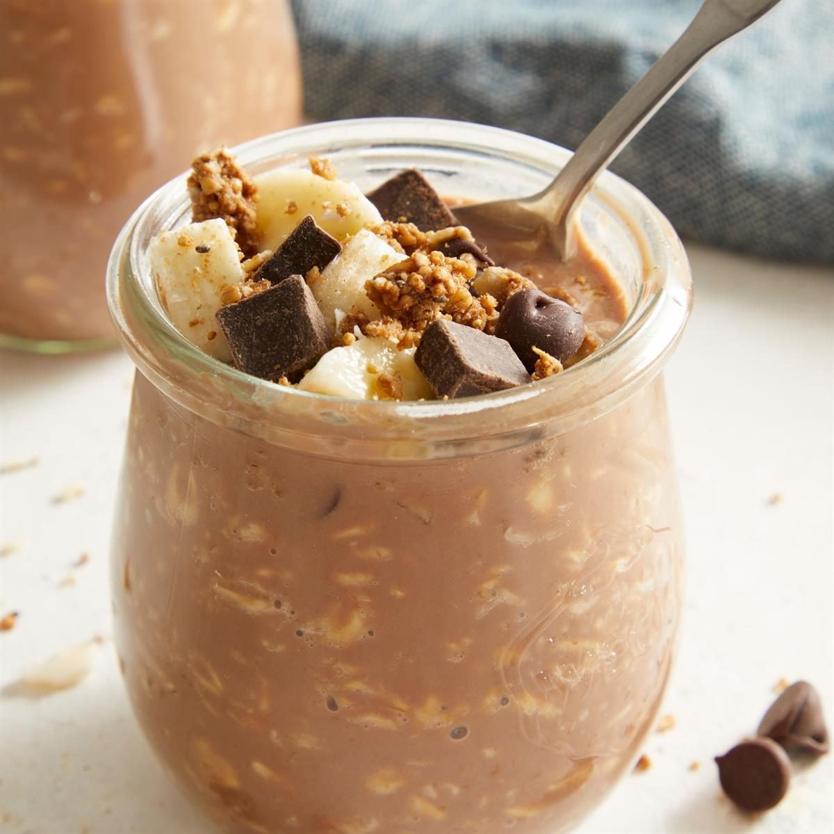 Chocolate-Cherry Overnight Oats with Almond Butter Swirl
