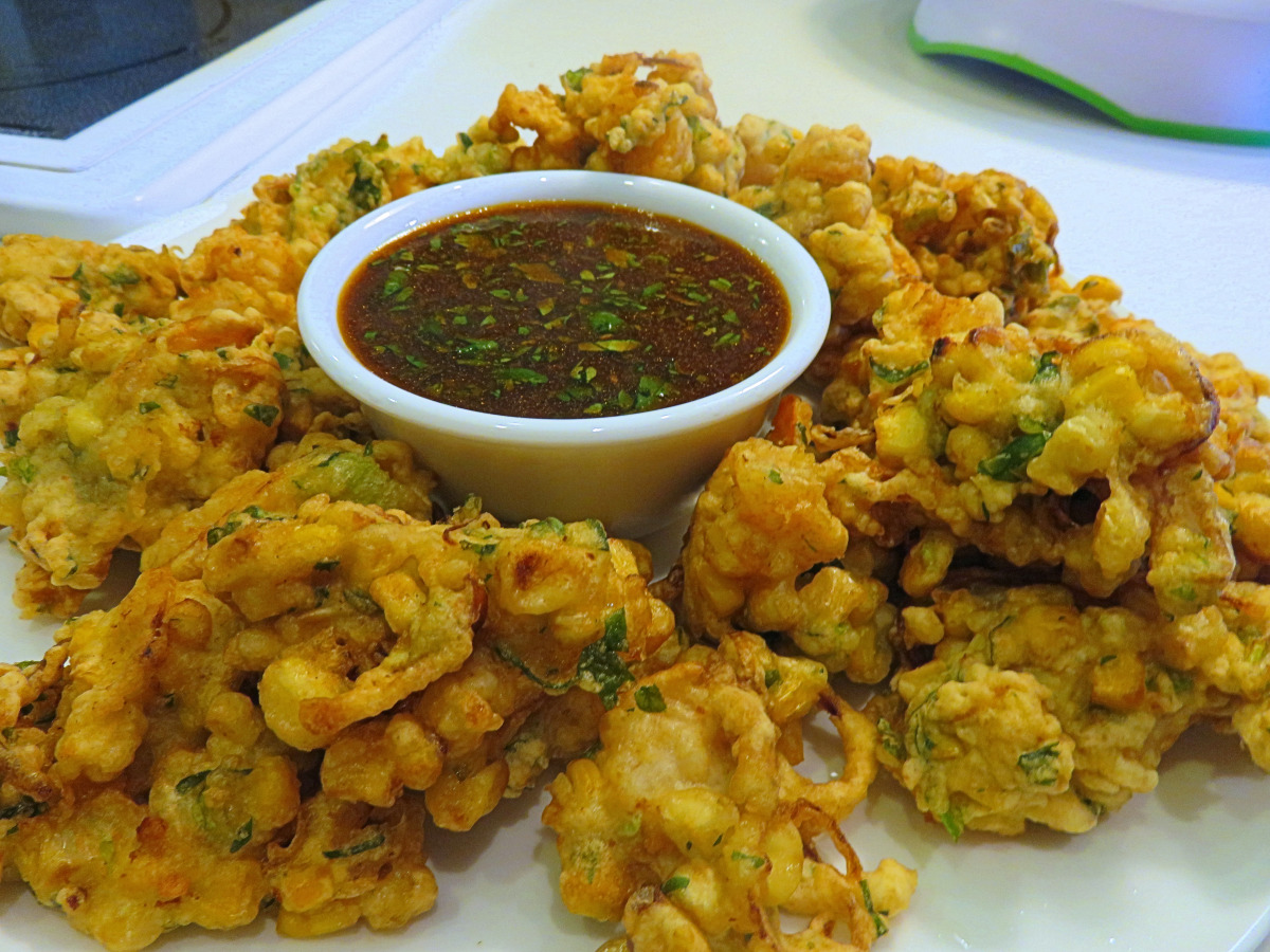 Pan-Fried Goan Prawn Fritters with Green Chili and Coriander