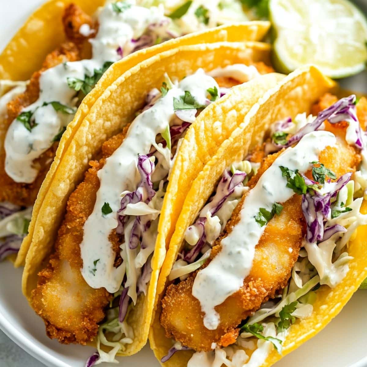 Beer-Battered Fish Tacos with Cabbage Slaw and Lime Crema