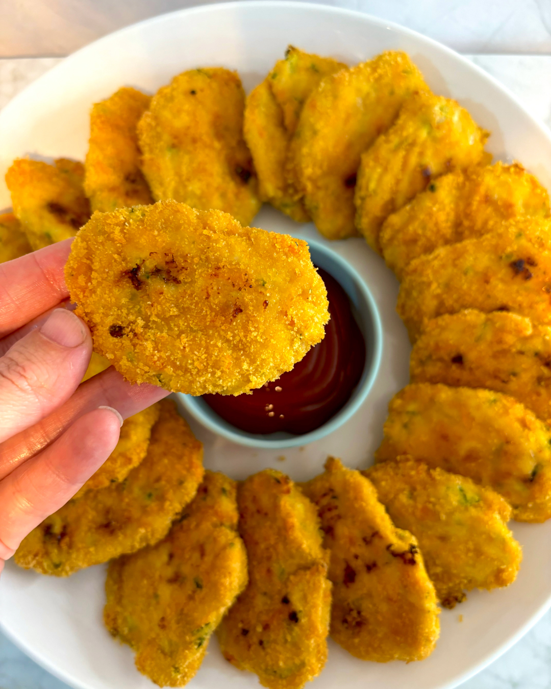 Golden Carrot Chicken Nuggets with Hidden Veggie Dip