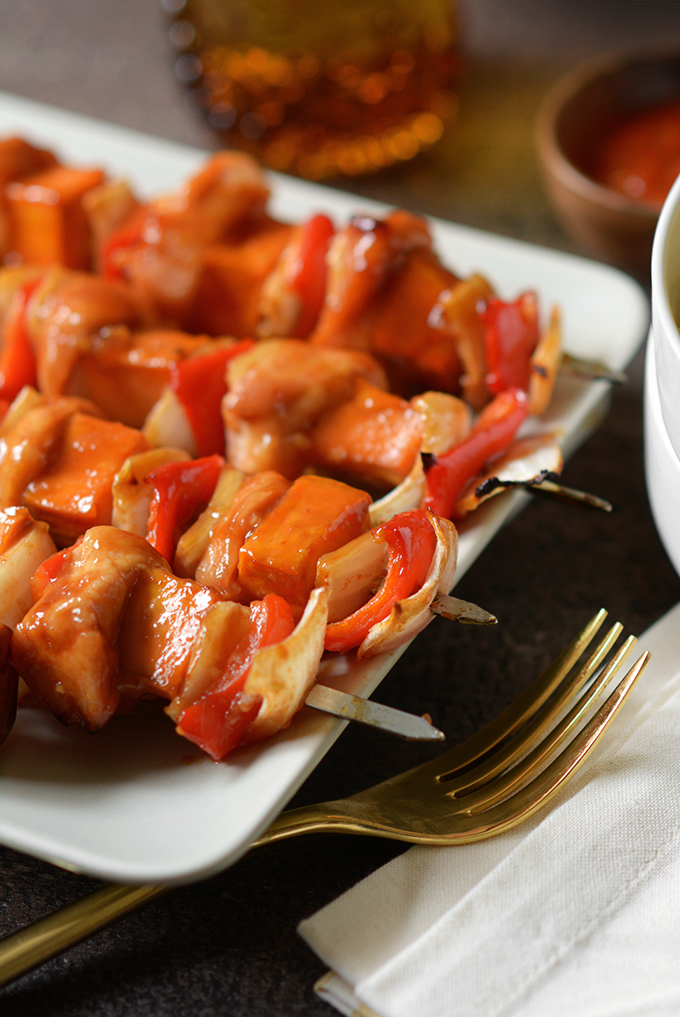 One-Pan Honey-Glazed Chicken & Sweet Potato Skewers