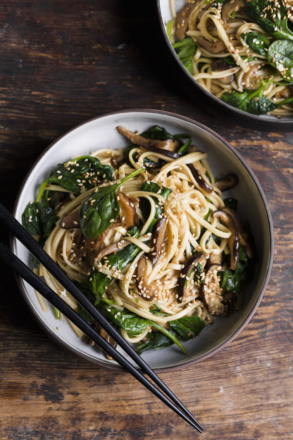 Sautéed Shiitake and Spinach Noodles with Toasted Sesame