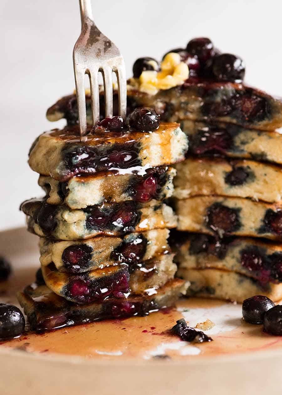 Frozen Blueberry Maple Pancakes with Snowflake Syrup
