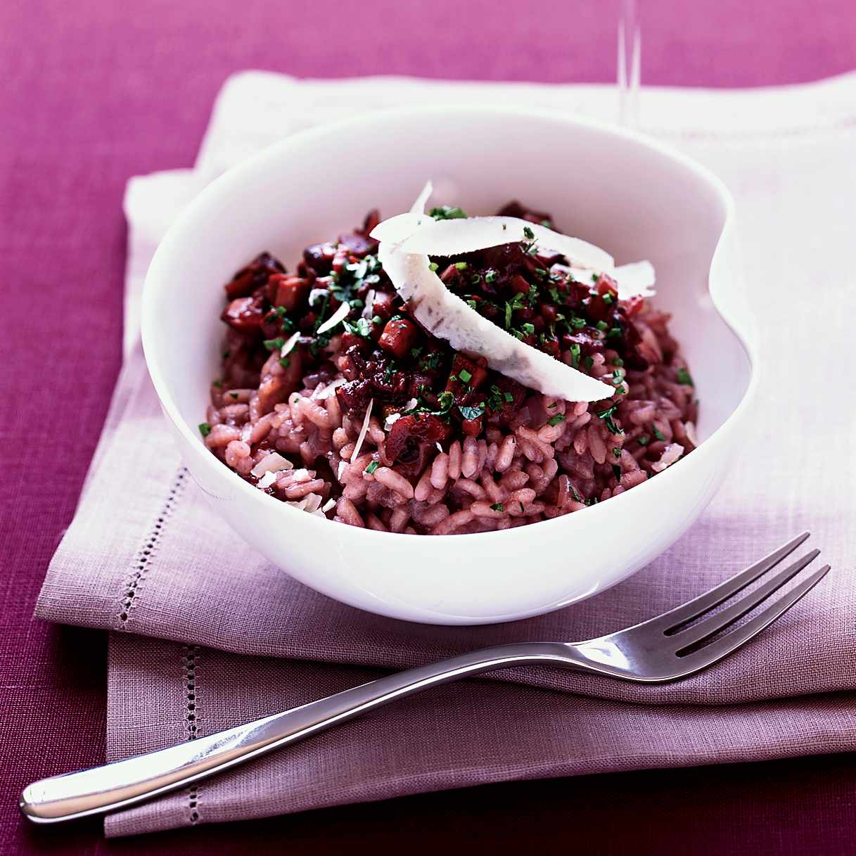 Red Wine Risotto with Mushrooms and Parmesan