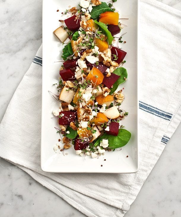 Roasted Beetroot and Chat Potato Salad with Finger Lime Vinaigrette