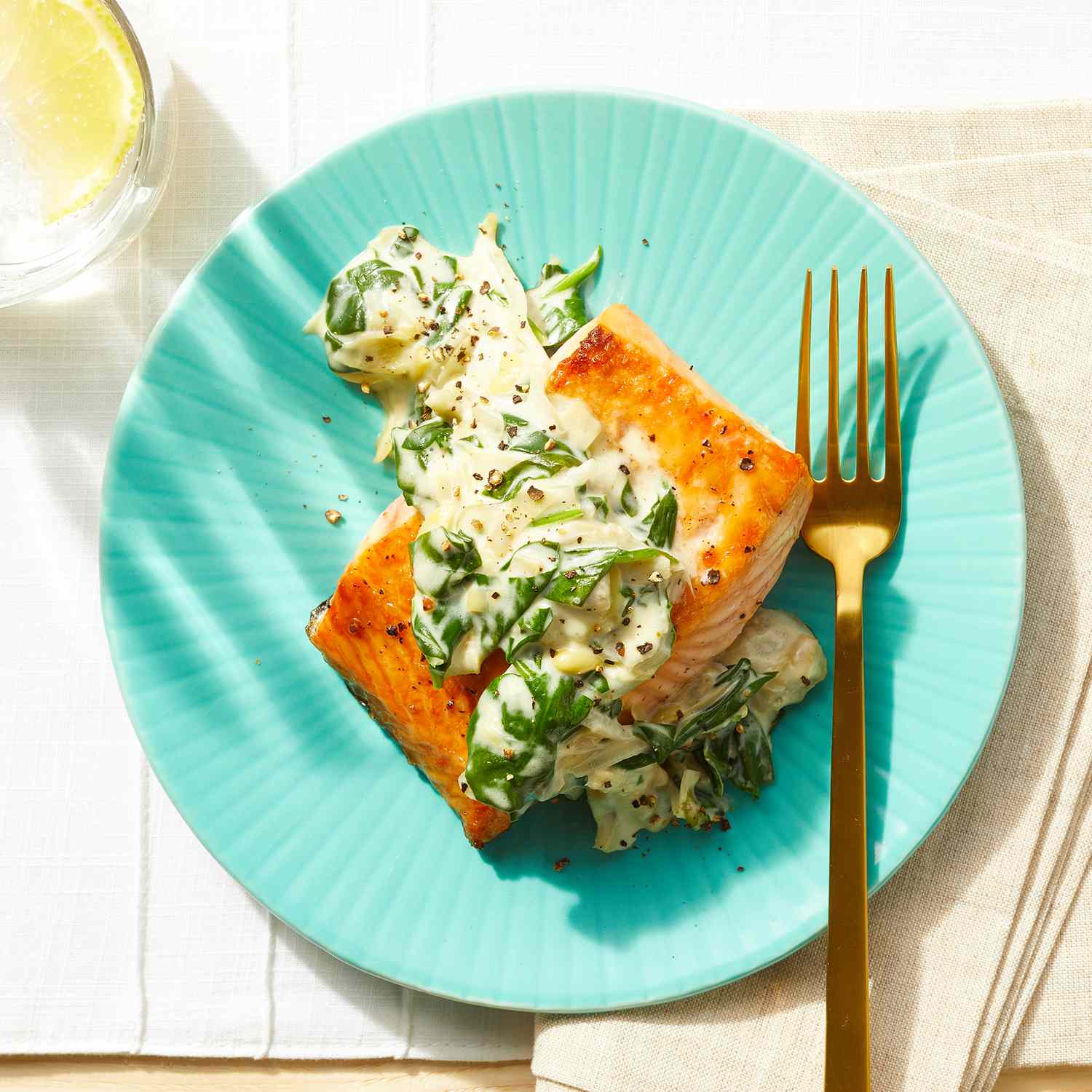 Pan-Roasted Salmon with Lemon-Dill Sauce and Garlic Spinach