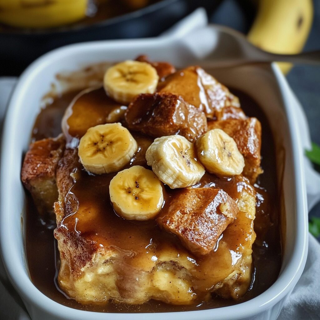Gold Rum-Soaked Banana Foster Bread Pudding