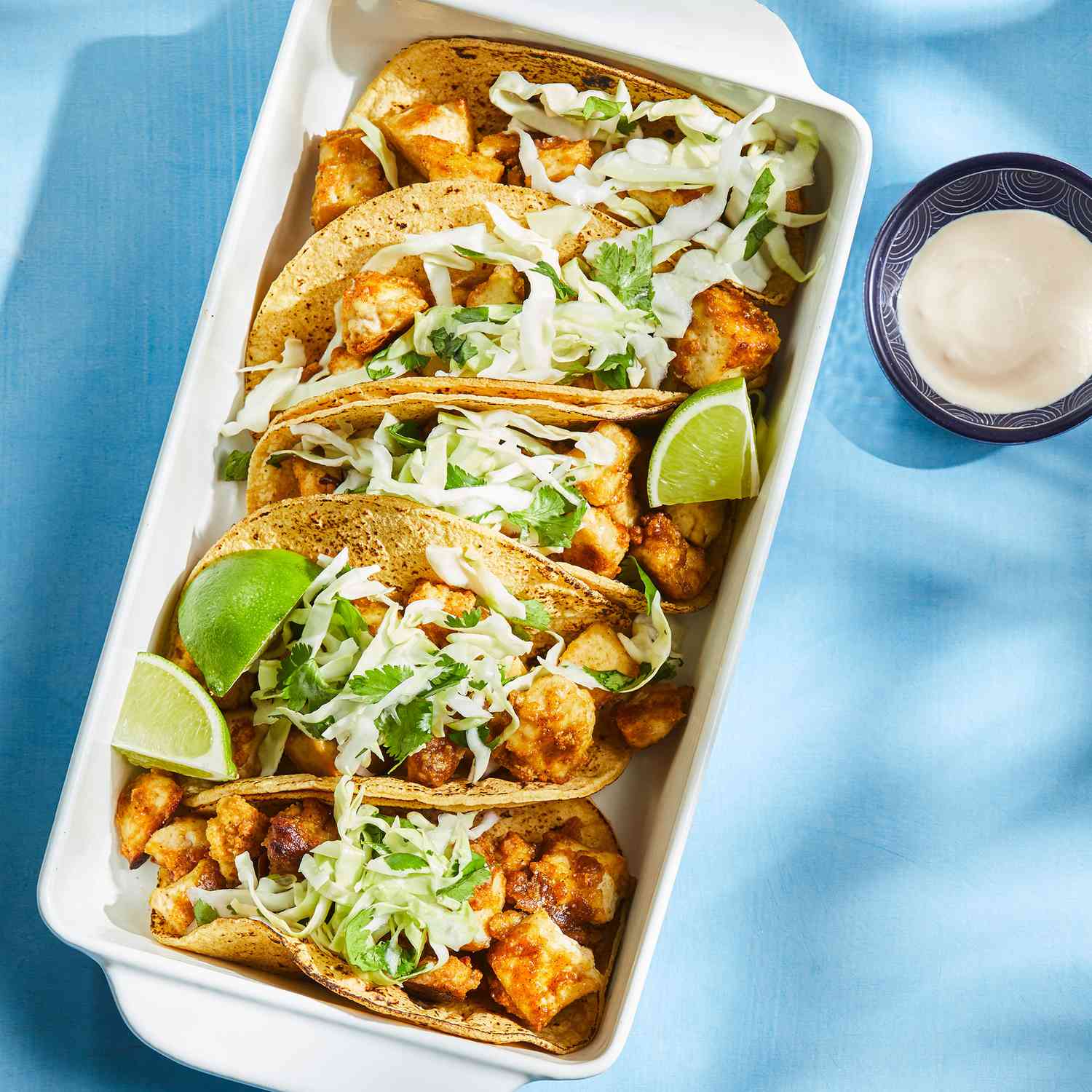 Spicy Chipotle Squash and Tofu Tacos with Tahini Lime Slaw