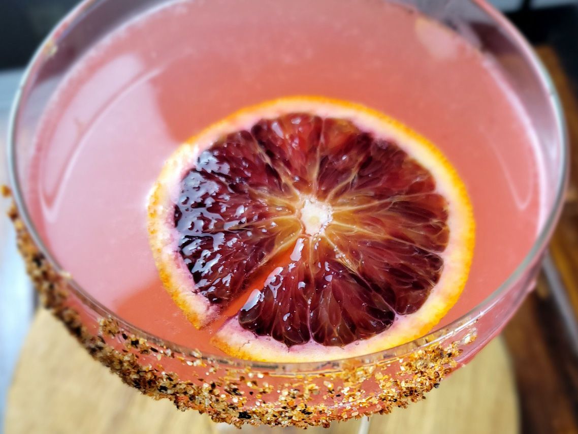 Blood Orange Cinnamon Margarita with Smoked Sea Salt Rim