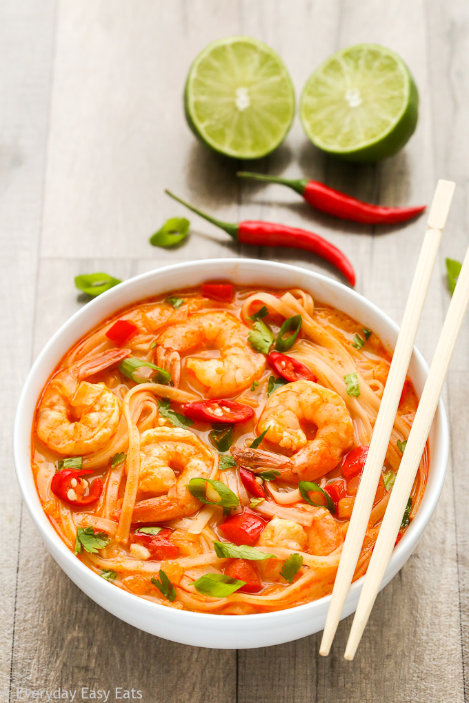 One-Pot Thai Coconut Curry Noodles with Shrimp and Bok Choy