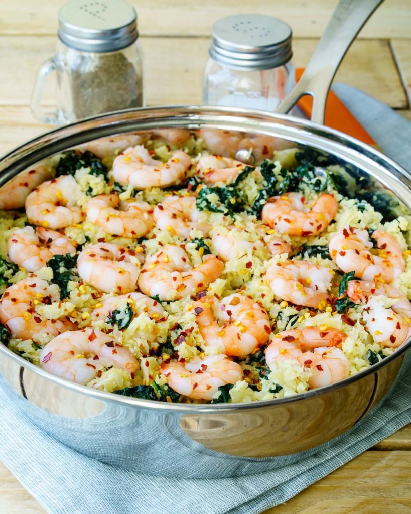 Curry-Spiced Cauliflower Rice with Sautéed Shrimp
