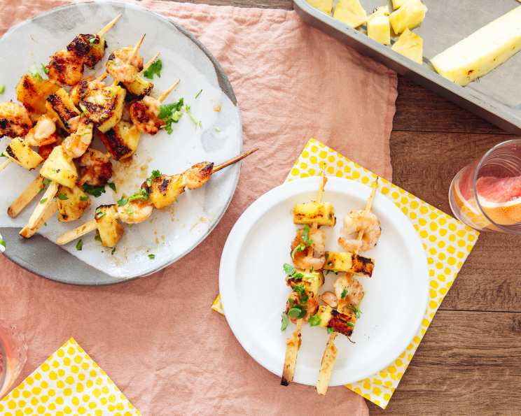 Black Rum and Pineapple Glazed Shrimp Skewers