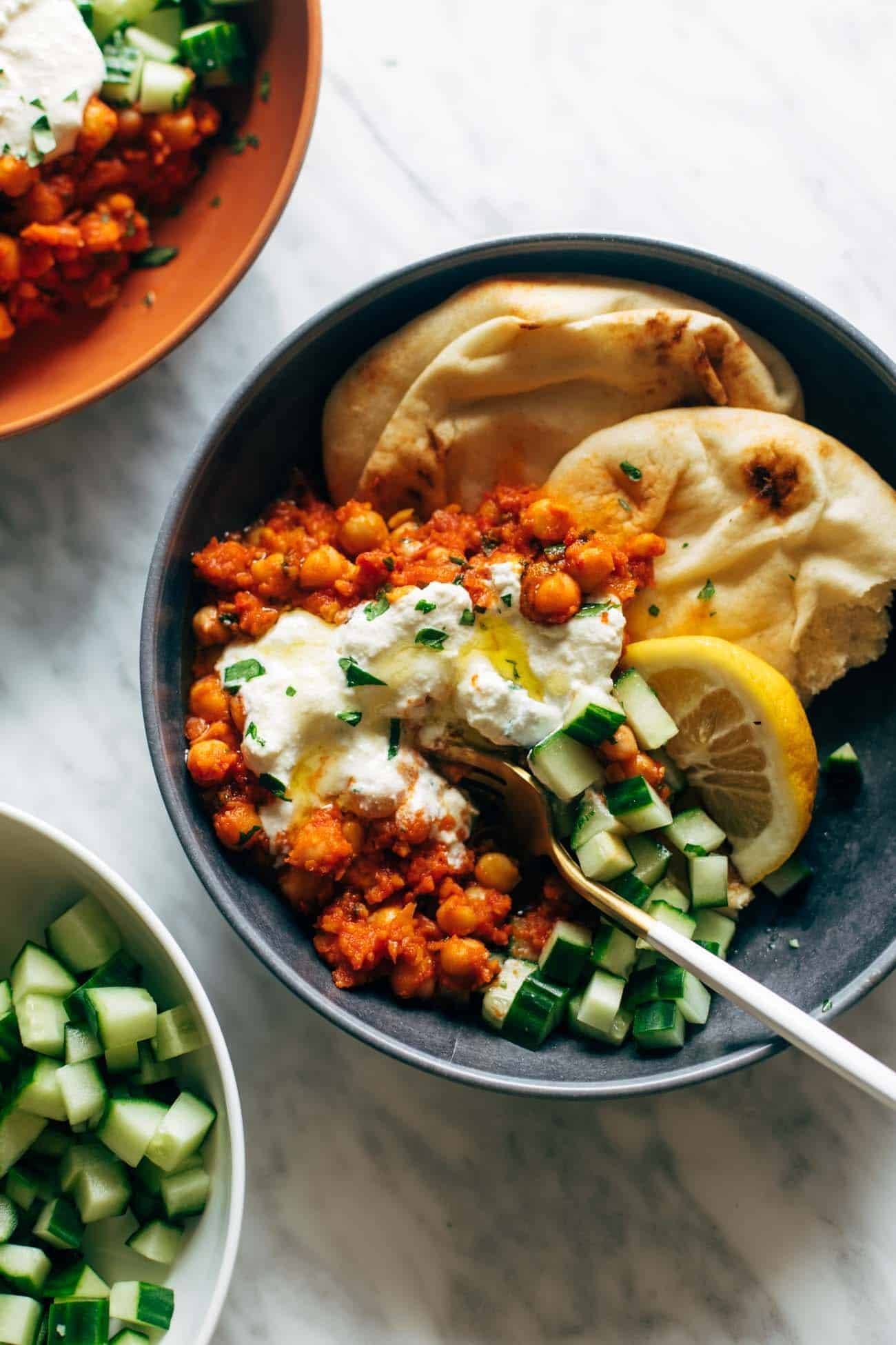 Sautéed Chickpeas with Harissa and Roasted Red Peppers