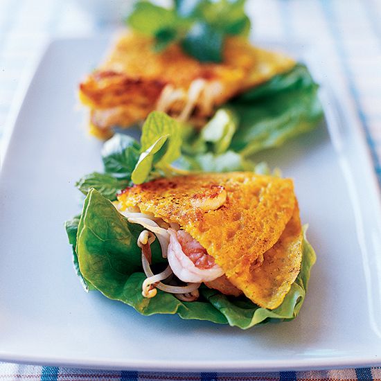 Vietnamese Crispy Banh Xeo with Shrimp and Bean Sprouts