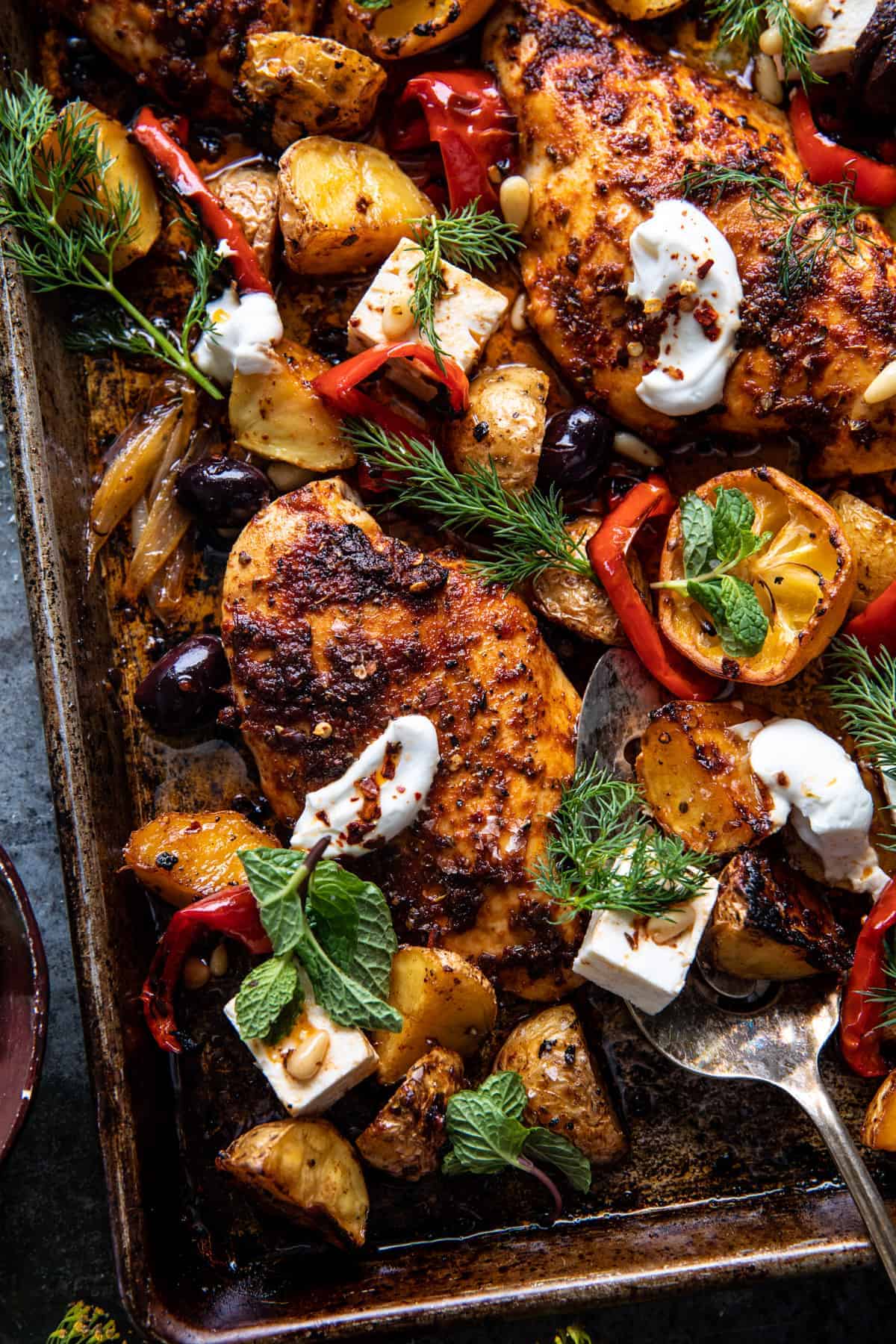 Baked Lemon-Oregano Chicken with Greek Feta and Olives