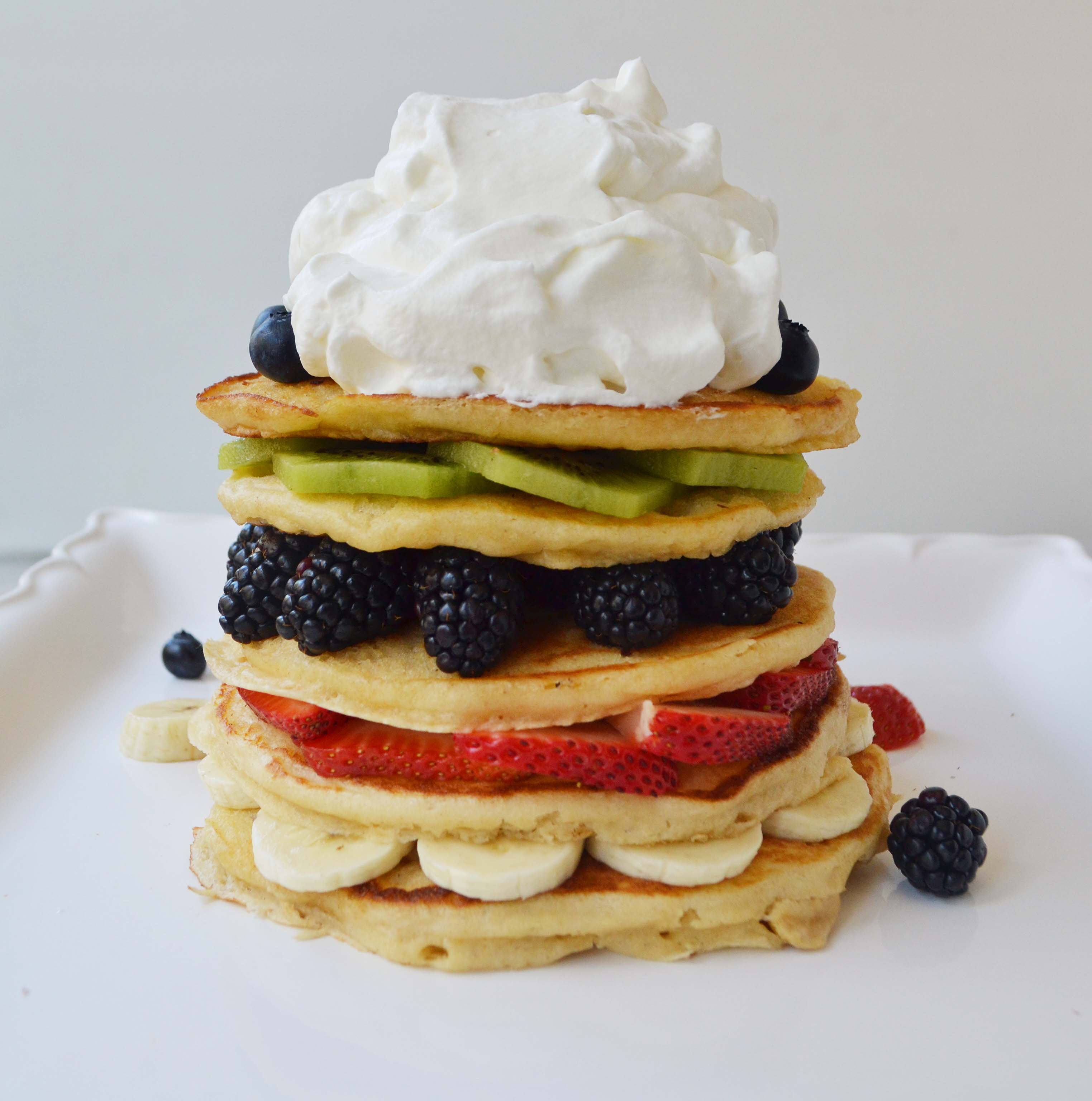 Rainbow Fruit Pancake Stack with Hidden Veggies