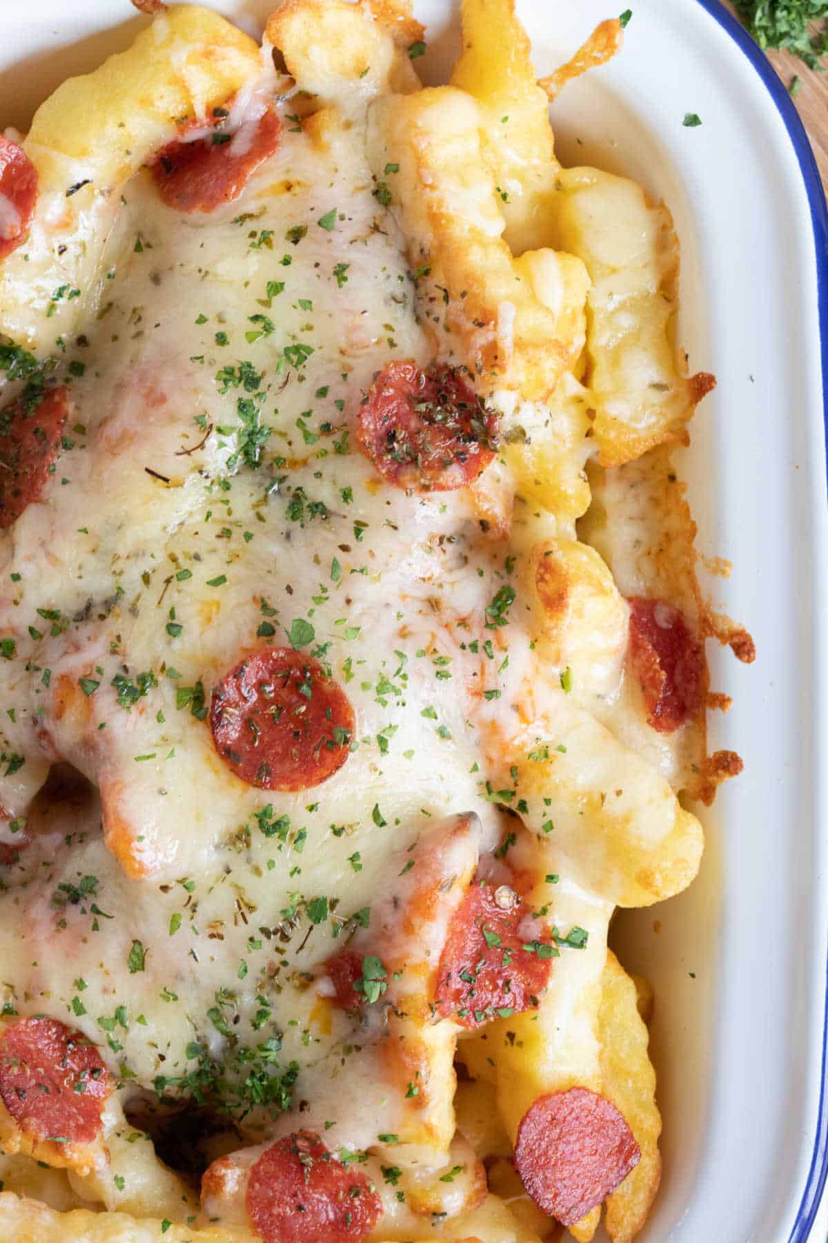 Loaded Pepperoni and Sausage Garlic Butter Fries