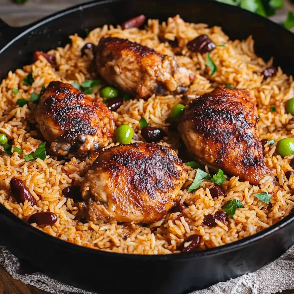 One-Pot Caribbean Jerk Chicken with Black Beans and Rice