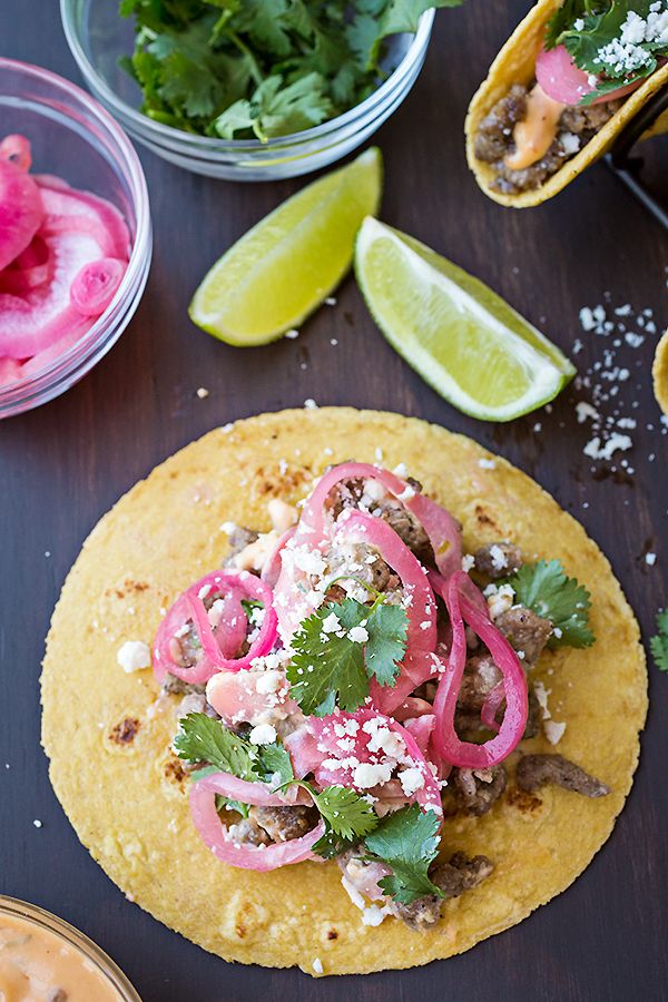 Grilled Cajun-Spiced Beef Tacos with Pickled Red Onions