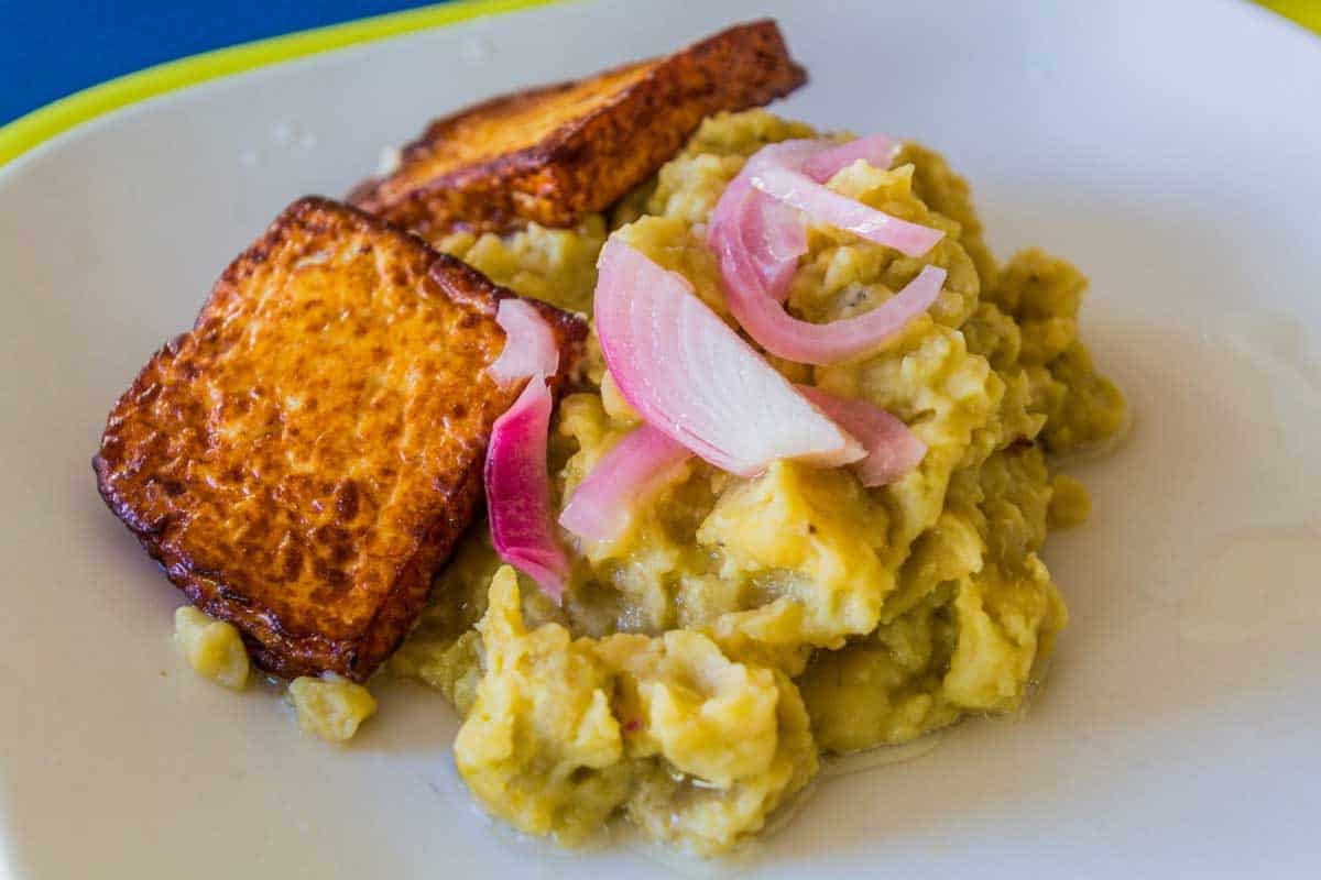 Dominican-Style Mangu with Sautéed Onions and Queso Frito