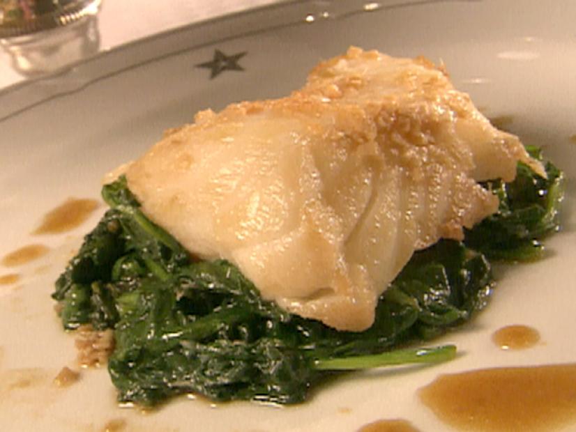 Steamed Ginger-Soy Sea Bass with Wilted Spinach