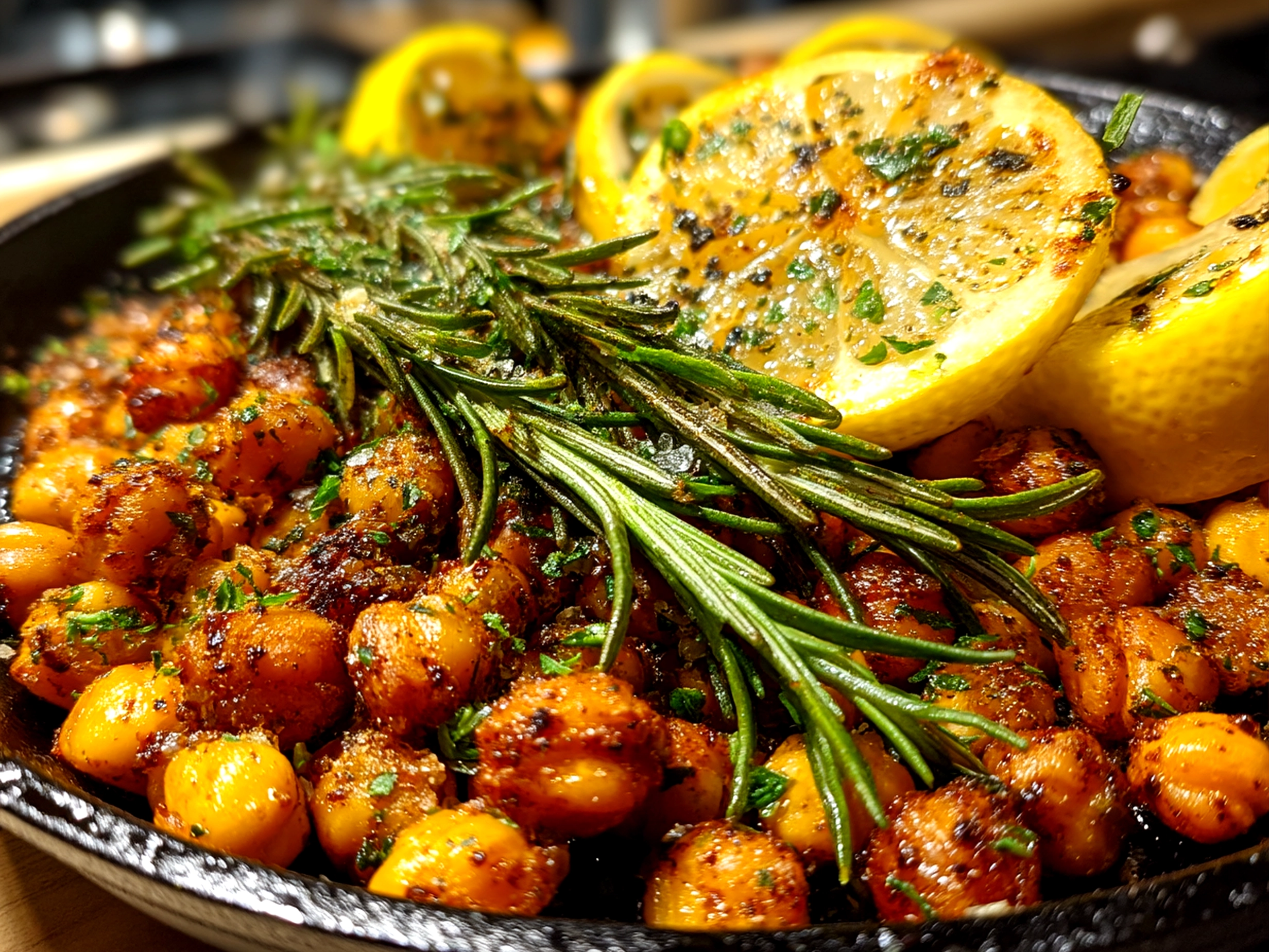 Roasted Lemon-Garlic Chickpeas with Rosemary