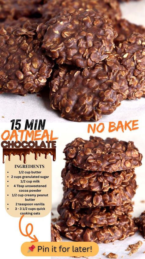 Quick No-Bake Peanut Butter Chocolate Oatmeal Cookies