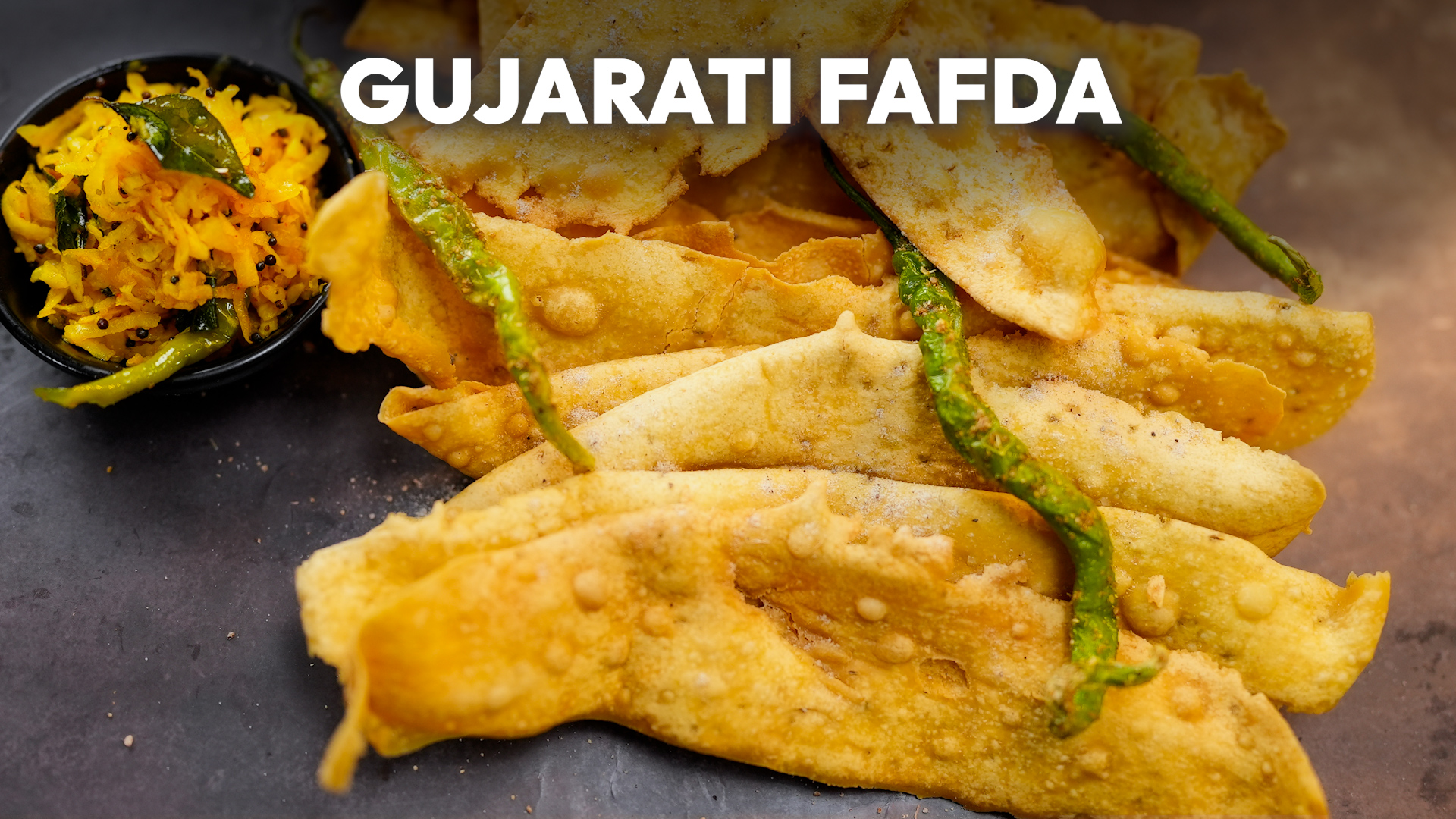 Fried Gujarati Fafda with Spiced Green Chili Chutney