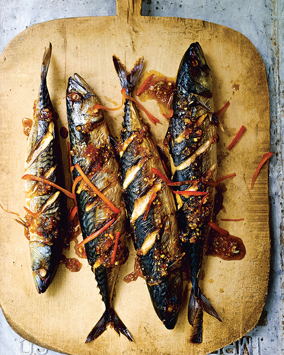 Honjozo-Infused Grilled Mackerel with Pickled Ginger