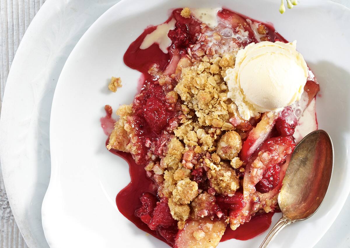 Maple-Pecan Crumble with Fresh Raspberries