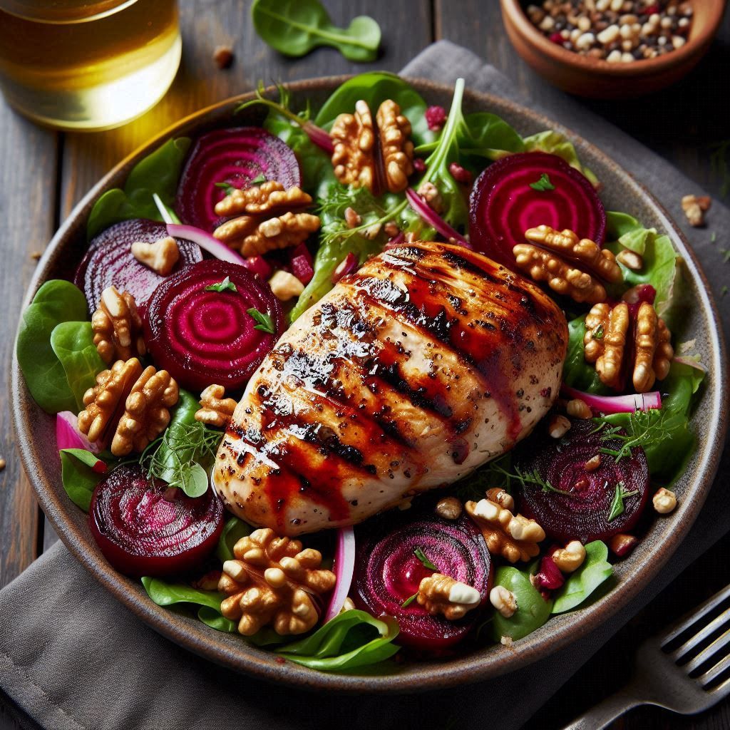 Pan-Seared Chicken with Roasted Beet and Walnut Salad