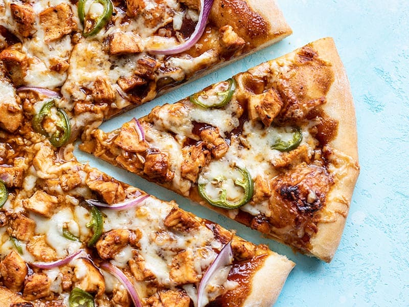 Thin-Crust BBQ Chicken Pizza with Red Onion and Cilantro