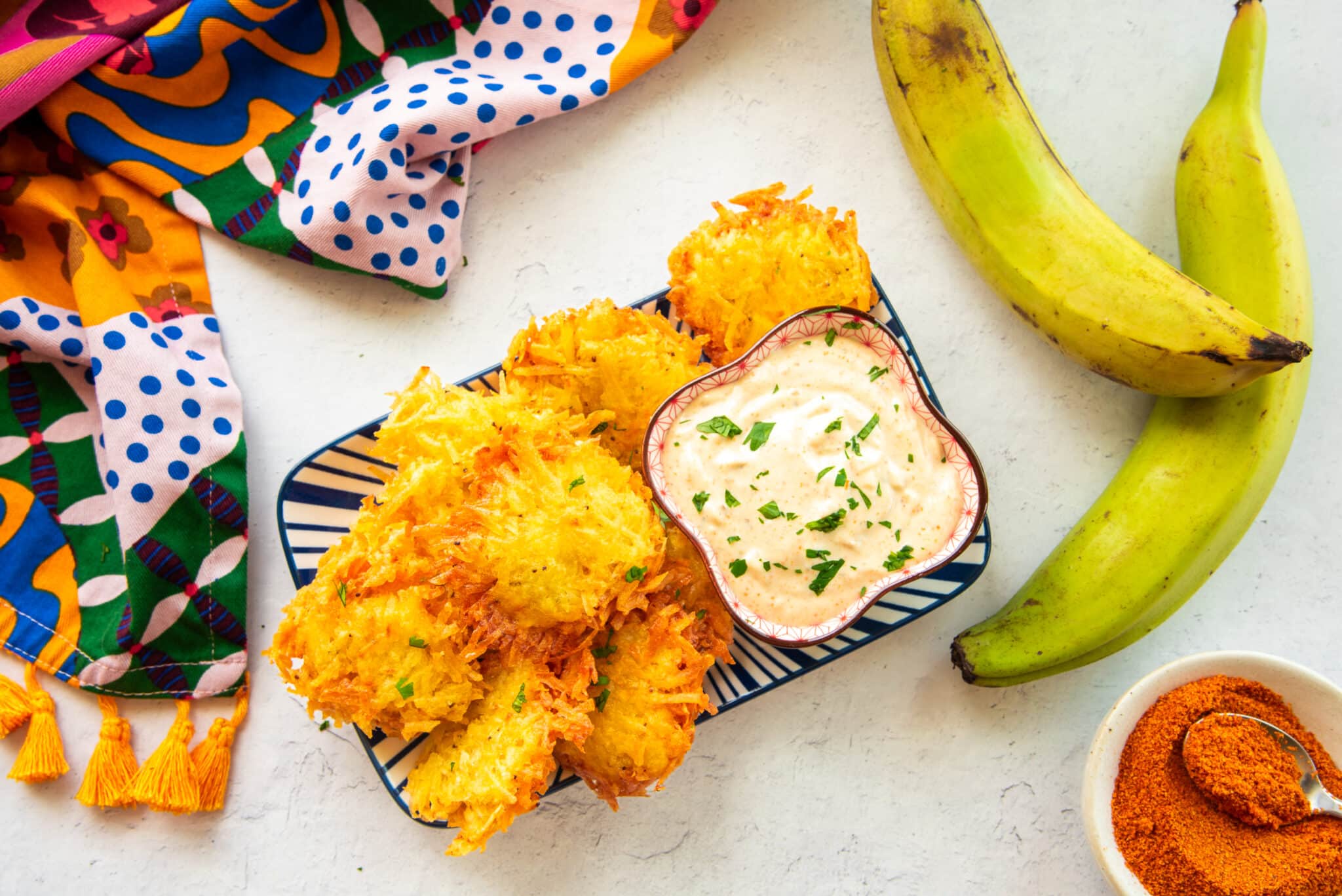 Plantain and Black-Eyed Pea Fritters with Spicy Cameroon Dipping Sauce
