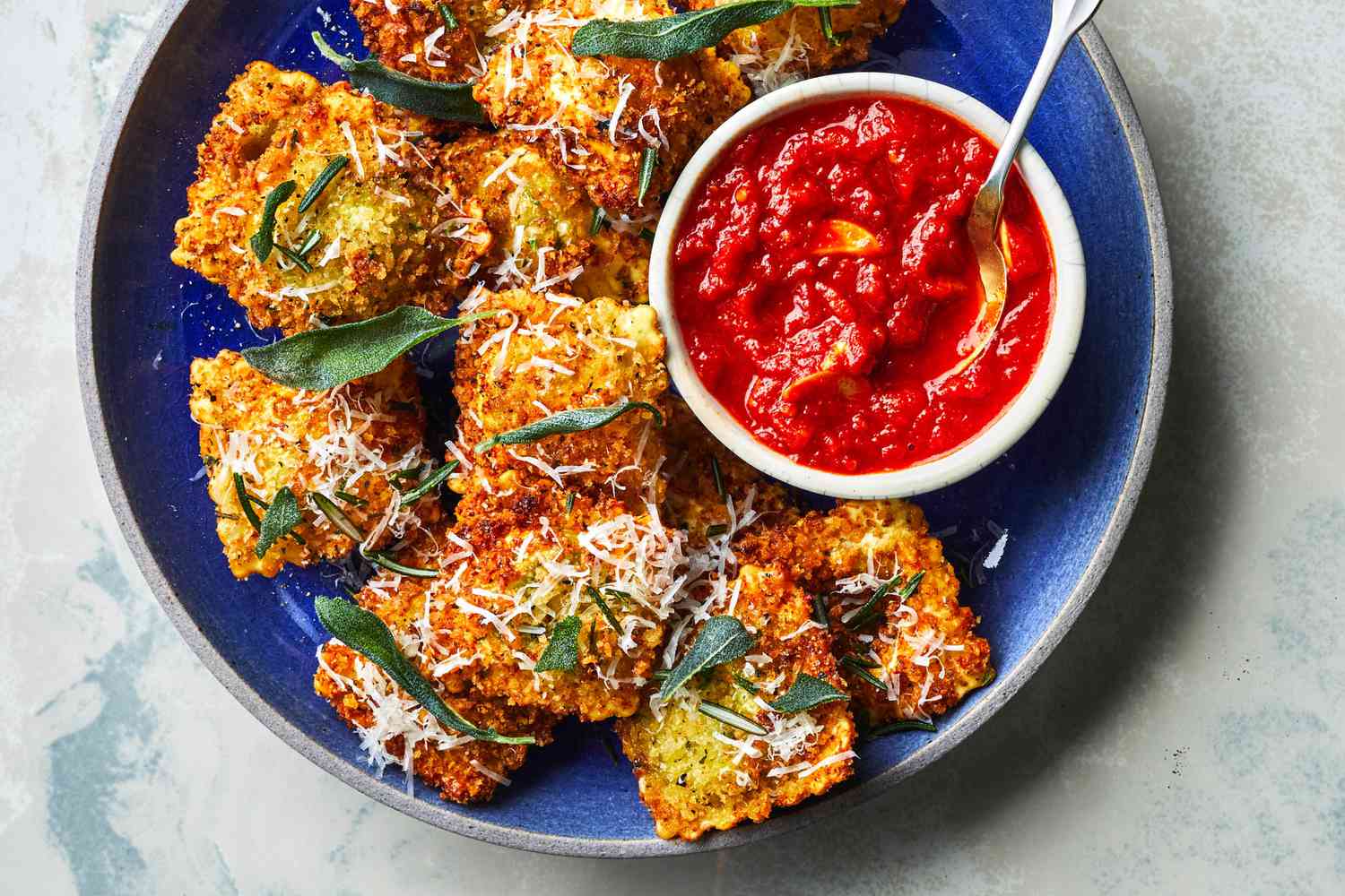 St. Louis-Inspired Toasted Ravioli with Spicy Marinara Dip