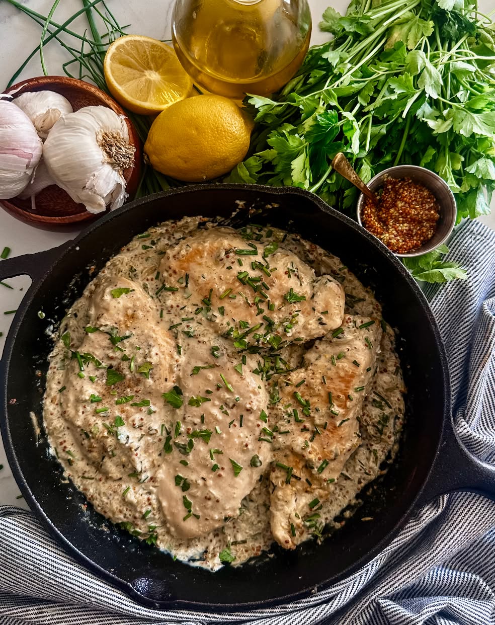 Pan-Seared Chicken with Roasted Garlic and Grain Mustard Sauce